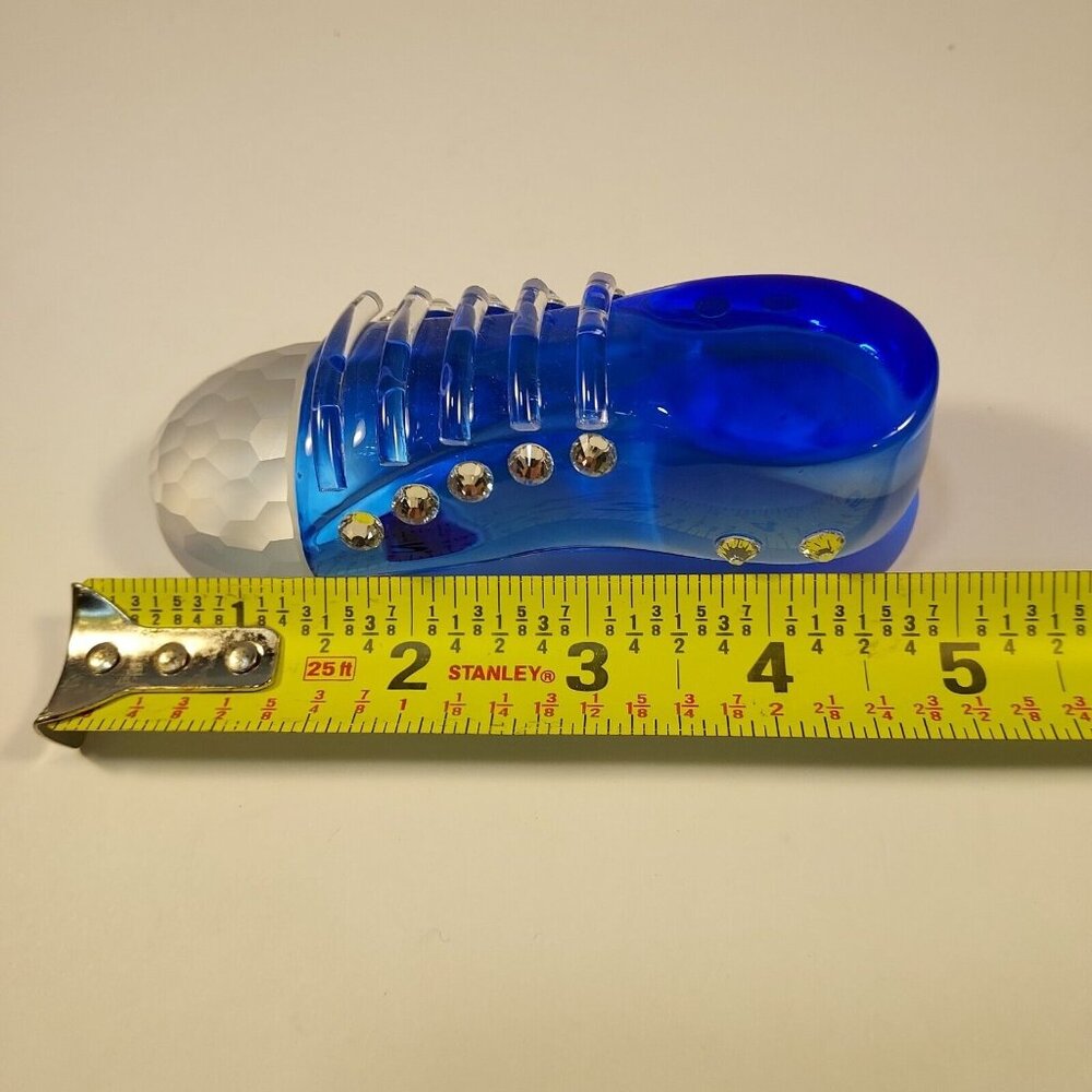 Paperweight Blue Glass SD Simon Designs Crystal Sneaker Frosted Accent 6"x1.75" - Picture 7 of 13